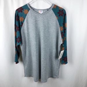 LuLaRoe Randy Green Floral Baseball T-Shirt Top